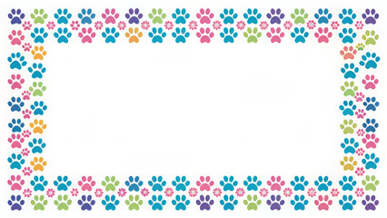Cute animal paw print border frame repeat pattern. Ideal for pet birthday parties, adoption event invites, or playful decor. Surface pattern design, 