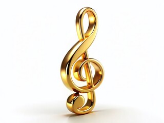 Fototapeta premium 3D Render: Golden Treble Clef on White Background - High-Resolution Musical Note Image