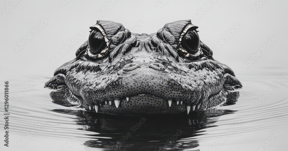 Poster close-up view of water-residing amphibian with distinctive features and rippling water effect in mon