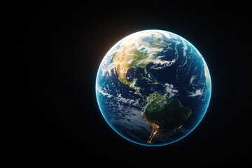 Fototapeta premium A stunning view of Earth from space, showcasing its vibrant colors, landmasses, and atmosphere against the backdrop of the cosmos.