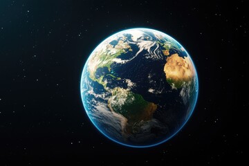 Obraz premium A vivid depiction of Earth, showcasing its blue oceans and green landmasses against a backdrop of space, emphasizing its beauty and uniqueness.