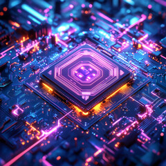 Obraz premium Futuristic Quantum Chip with Glowing AI Pathways