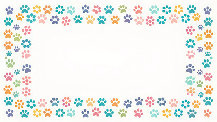 Cute animal paw print border frame repeat pattern. Ideal for pet birthday parties, adoption event invites, or playful decor. Surface pattern design