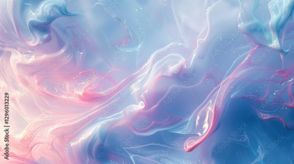 Poster flowing fabric like abstract shapes in soft pastel colors. abstract artwork of blue flowing fabric p