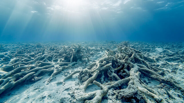 The ecological consequences and far-reaching repercussions of dying coral reefs, symbolizing a cascade of impacts on marine ecosystems