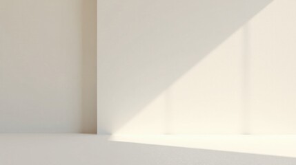 Obraz premium A Minimalist Room Corner with Sunlight Casting Shadows on an Off-White Wall and Floor