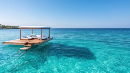 Relaxing floating lounge tropical ocean resort lifestyle serene environment aerial view tranquility and luxury
