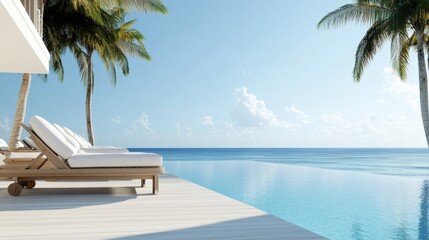 Relaxing poolside retreat tropical paradise high-resolution image calm environment wide angle serenity and escape