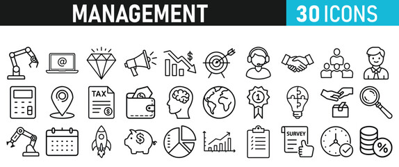 Management icon collection. Time management and planning concept. Solid icon set.