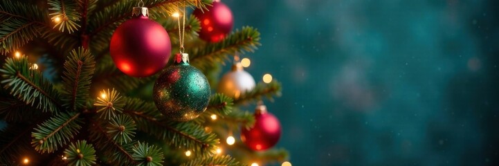 Simple and colorful Christmas tree with ornaments and lights, design element, Christmas tree, fir