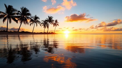 Sunset serenity tropical beach nature photography calm waters vibrant skies tranquil reflection
