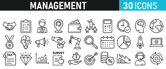 Management icon collection. Time management and planning concept. Solid icon set.