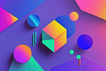 Charming Minimalist Geometric Vector Designs with Bright Neon Palette in Engaging Youthful Styles