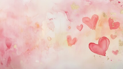Watercolor background for Valentine's Day with delicate pastel hearts