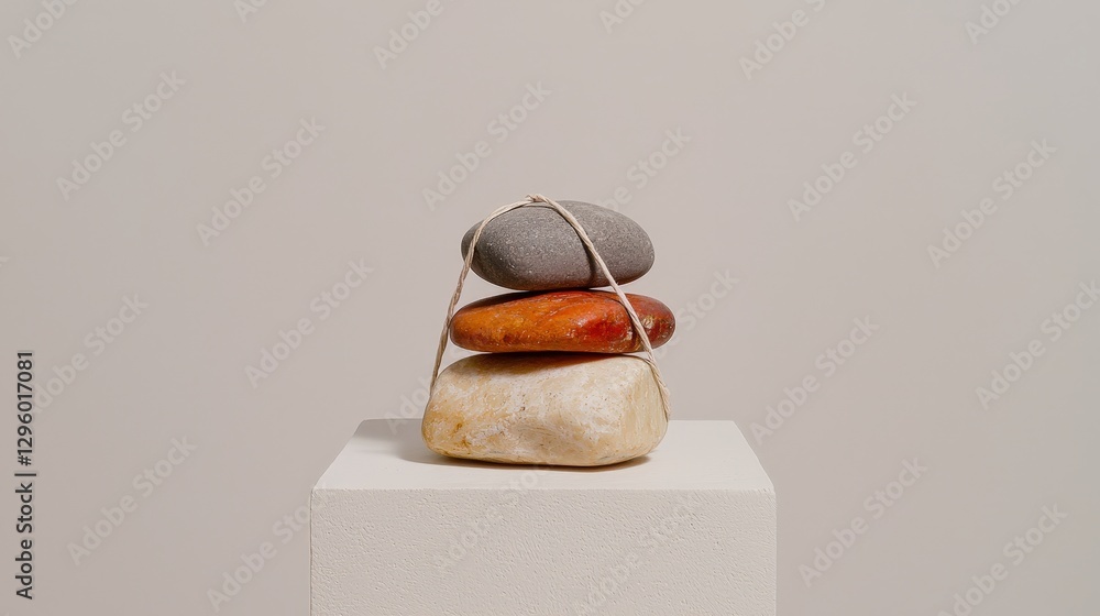 Poster three colorful stones balanced and tied with a string