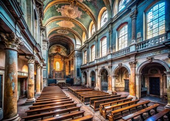 Fototapeta premium Abandoned Congregados Church Porto, Portugal - Urban Exploration Photography