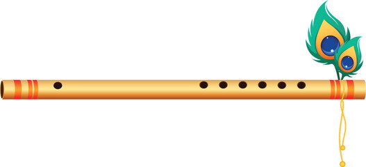 Indian Flute with Peacock Feathers Vector Graphics for Krishna Janmashtami Festival © PHOTO N LIFE