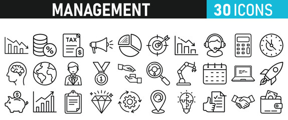 Management icon collection. Time management and planning concept. Solid icon set.