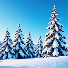 Fototapeta premium snow-covered pine trees against a clear blue sky, pine trees, sky, serene