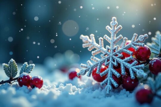 Snowflake adorned with berries , festive, foliage, berries