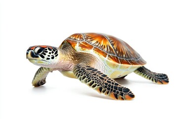 Fototapeta premium Hawksbill Turtle (Eretmochelys imbricata) in Isolated Setting on White Background, Showcasing the Beauty of Aquatic Life