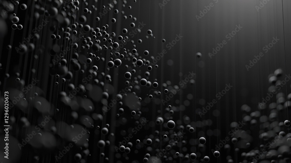 Poster abstract of black circle shape ball with droplet style design connect by pale color bond. sphere bub