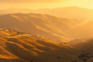Naklejka premium Serene Sunset Over the Judea Hills: A Captivating View of Mountains Near Jerusalem