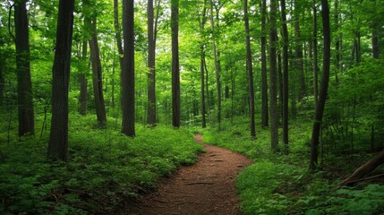 Obraz premium Serene Virginia Forest: Lush Green Hiking Trail Through the Trees in Summer Landscape