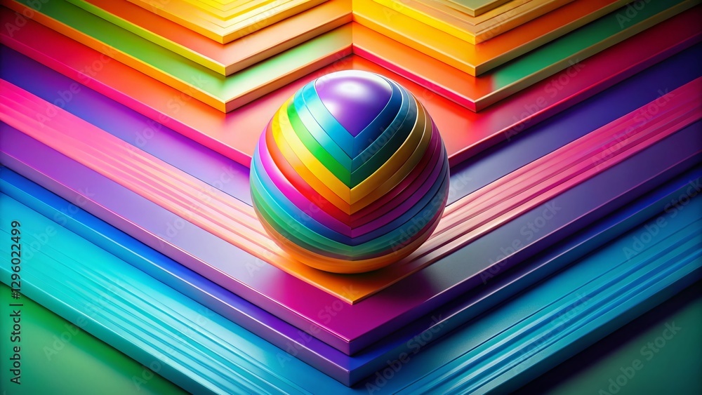 Poster abstract 3d sphere with colorful v layers - modern geometric gradient design
