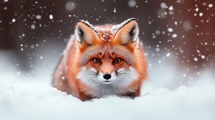 Obraz premium Fox in Winter: A red fox gazes at the camera during a snowy winter day.