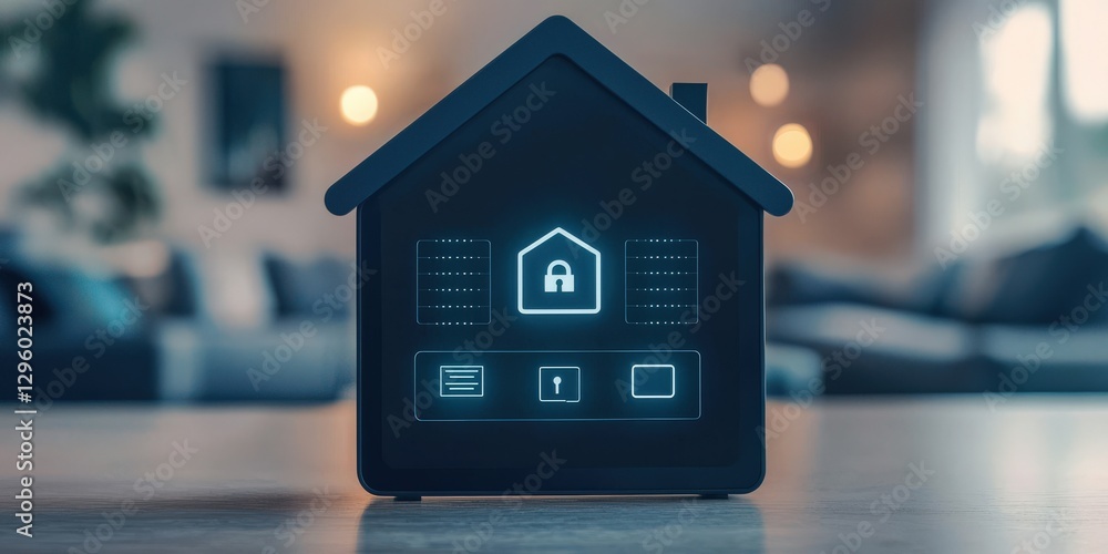 Aufkleber protect prevention policy concept. smart home device displaying security features in a modern interi