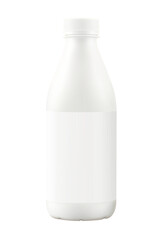White plastic bottle with blank label on transparent background