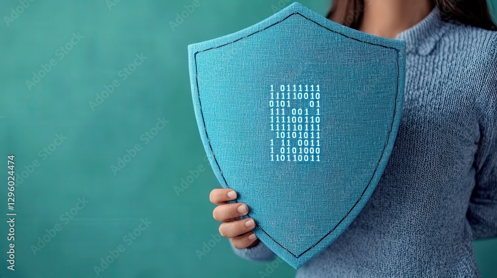 Poster protect prevention policy concept. digital shield symbolizing cybersecurity and data protection.