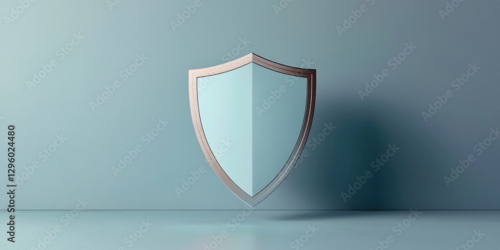 Poster protect prevention policy concept. 3d shield icon on a minimalist background symbolizing protection 