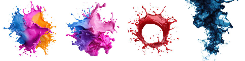 Vibrant and dynamic abstract image showcasing a colorful explosion of liquid paint splatters drips and swirls against a dark background  The image captures the fluid motion and energy of the paint