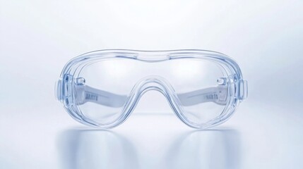 Clear Transparent Plastic Protective Safety Goggles Product Shot on Bright Clinical Background