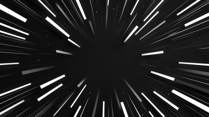 Abstract High Contrast Black and White Illustration with Radiating Lines and Dynamic Visual Energy