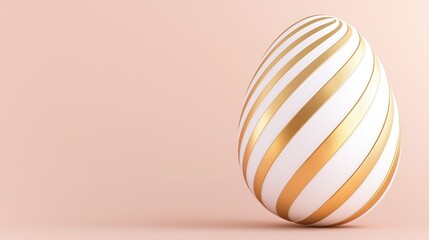 Obraz premium A beautifully designed egg with white and gold stripes against a soft peach background, perfect for Easter or decorative themes.