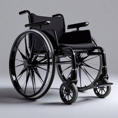 Fototapeta premium Black Wheelchair: A sleek, modern black wheelchair with intricate spoke design, highlighting accessibility and independence.