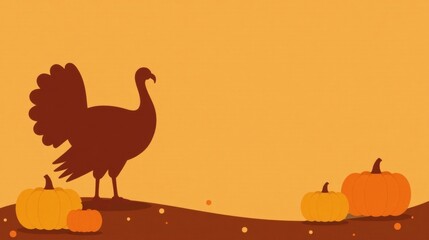 Fototapeta premium Autumnal Harvest Celebration Thanksgiving Turkey Silhouette with Pumpkins on a Warm Background