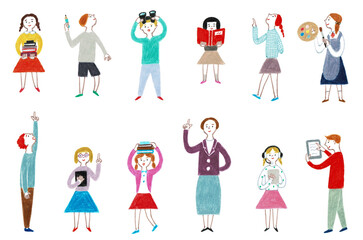 手描きイラスト　学校教育　　人物のセット