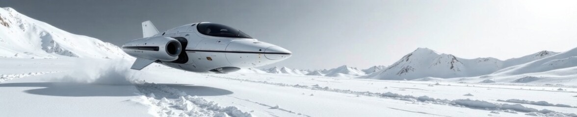 Obraz premium Spacecraft landing on a pristine white surface with futuristic metallic elements, spaceship, surface, white