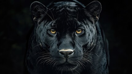 Obraz premium Majestic Panther Staring Intently in Dimly Lit Jungle Setting - A Wild Predator's Closeup Portrait