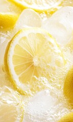 ultra closeup macro shot of natural lemon juice with ice