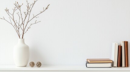 Simple and Elegant Home Decor with Vase, Books, and Natural Elements