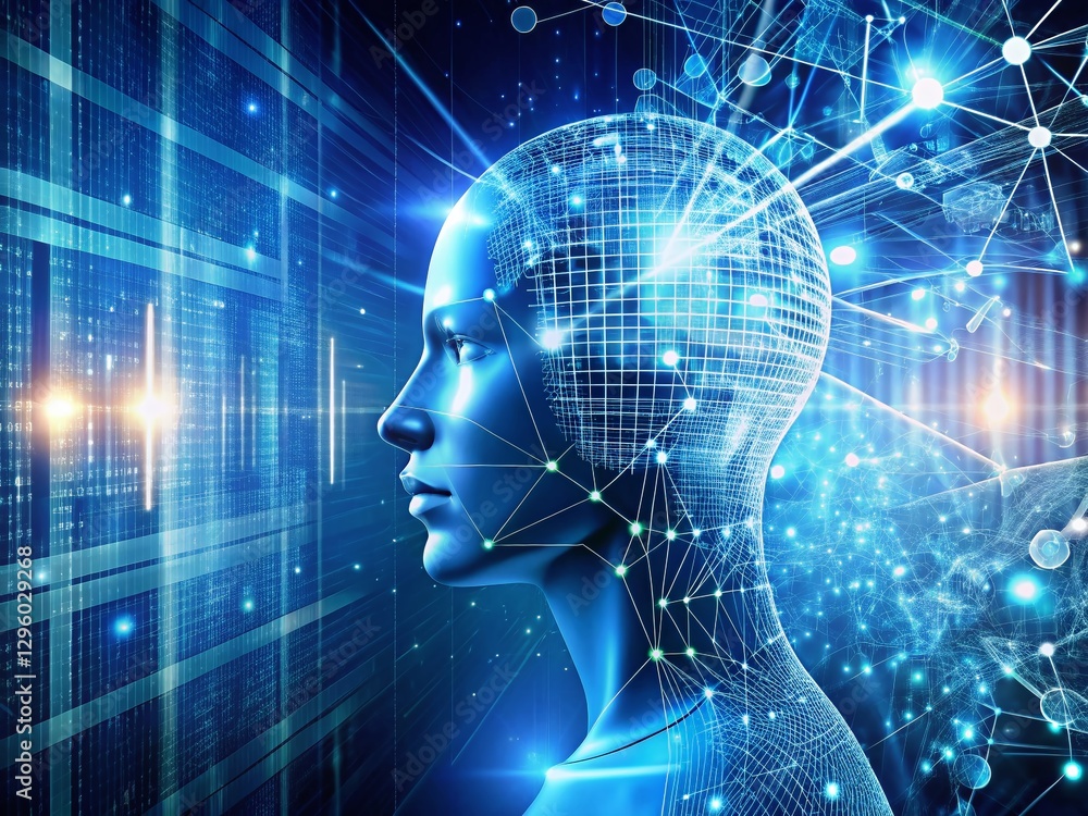 Poster abstract blue white digital background: generative ai technology network data