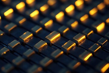 Obraz premium Stock exchange concept. Golden stock candle bars on dark navy background with a grid pattern