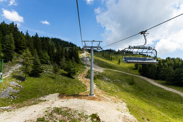 Velika Planina, Kamnik, Slovenia. Lord of the Rings style village. Wooden typical houses, hills,...