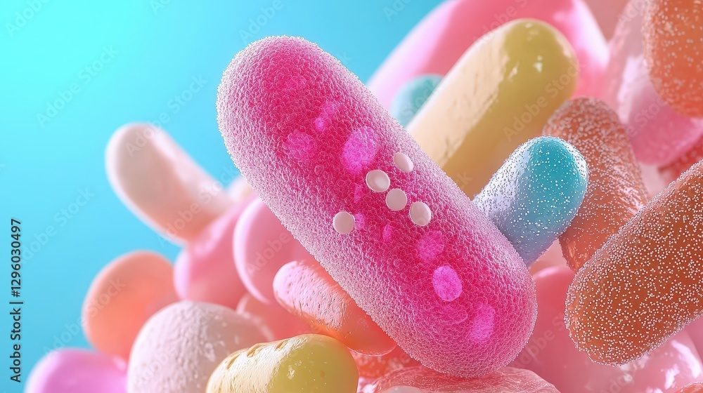 Poster a colorful cluster of various microorganisms in an abstract arrangement