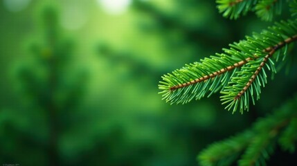 Fototapeta premium A Vibrant Evergreen Branch, Symbolizing Nature's Resilience and the Beauty of Untamed Wilderness